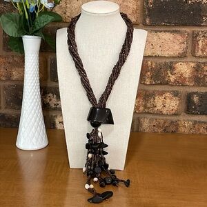 Wooden Beaded vintage tassel necklace
